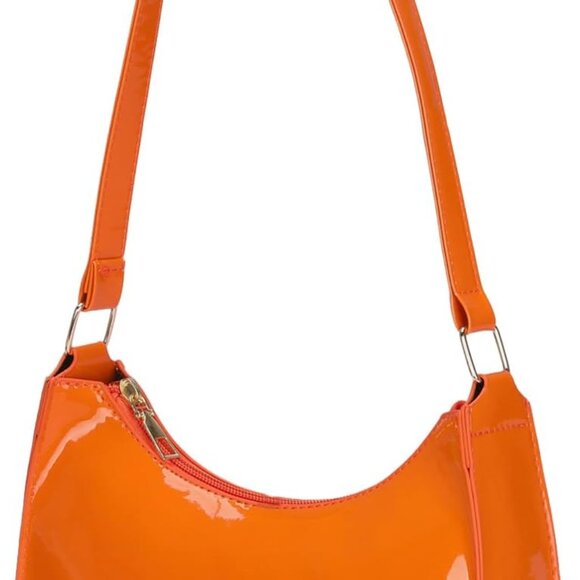 Women's PU Leather Tote Bag Small Spacious Zipper Purse Crossbody Orange - Picture 1 of 8